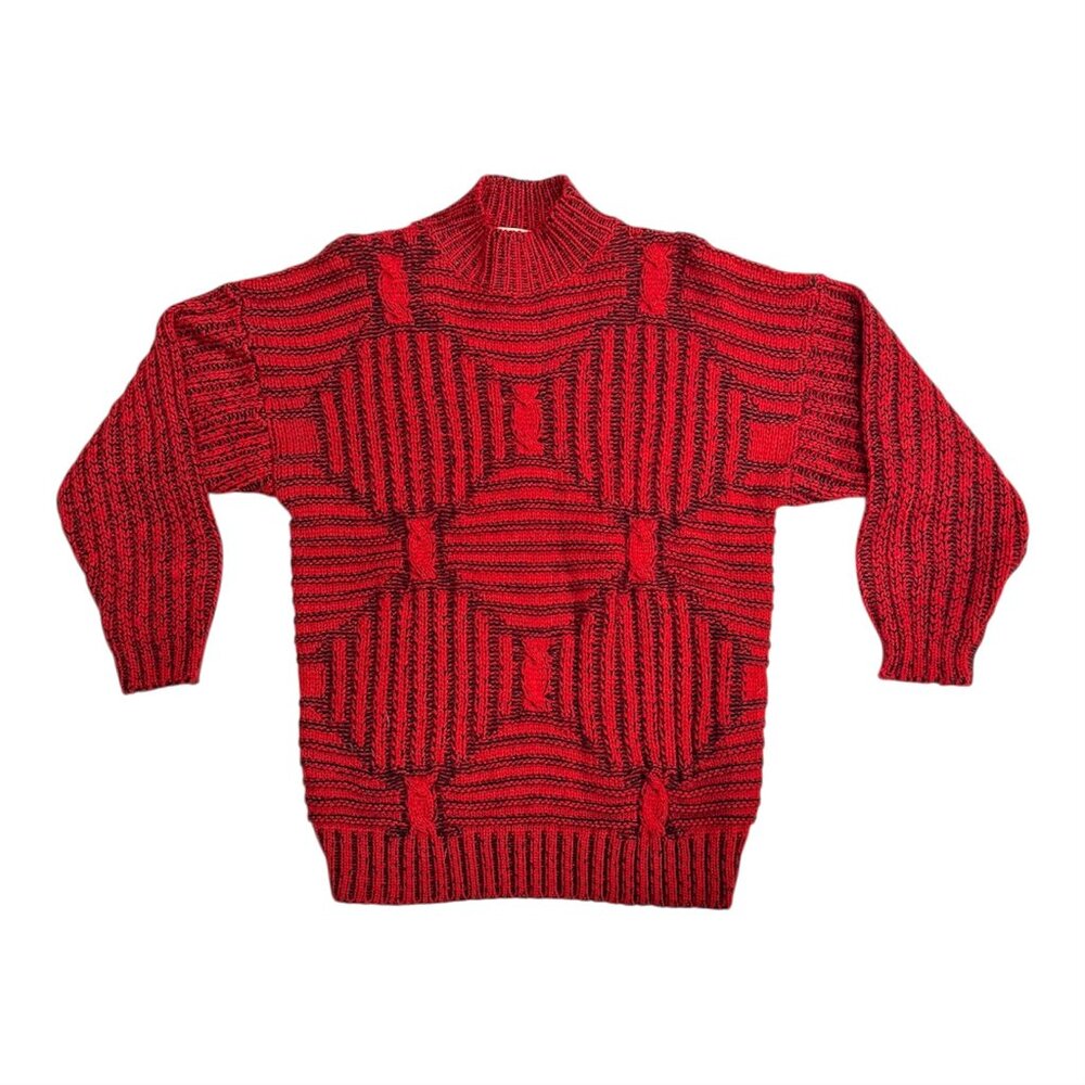 Totally 80s Vintage Oversized Acrylic Knit Sweater VIBRANT RED - Size Medium